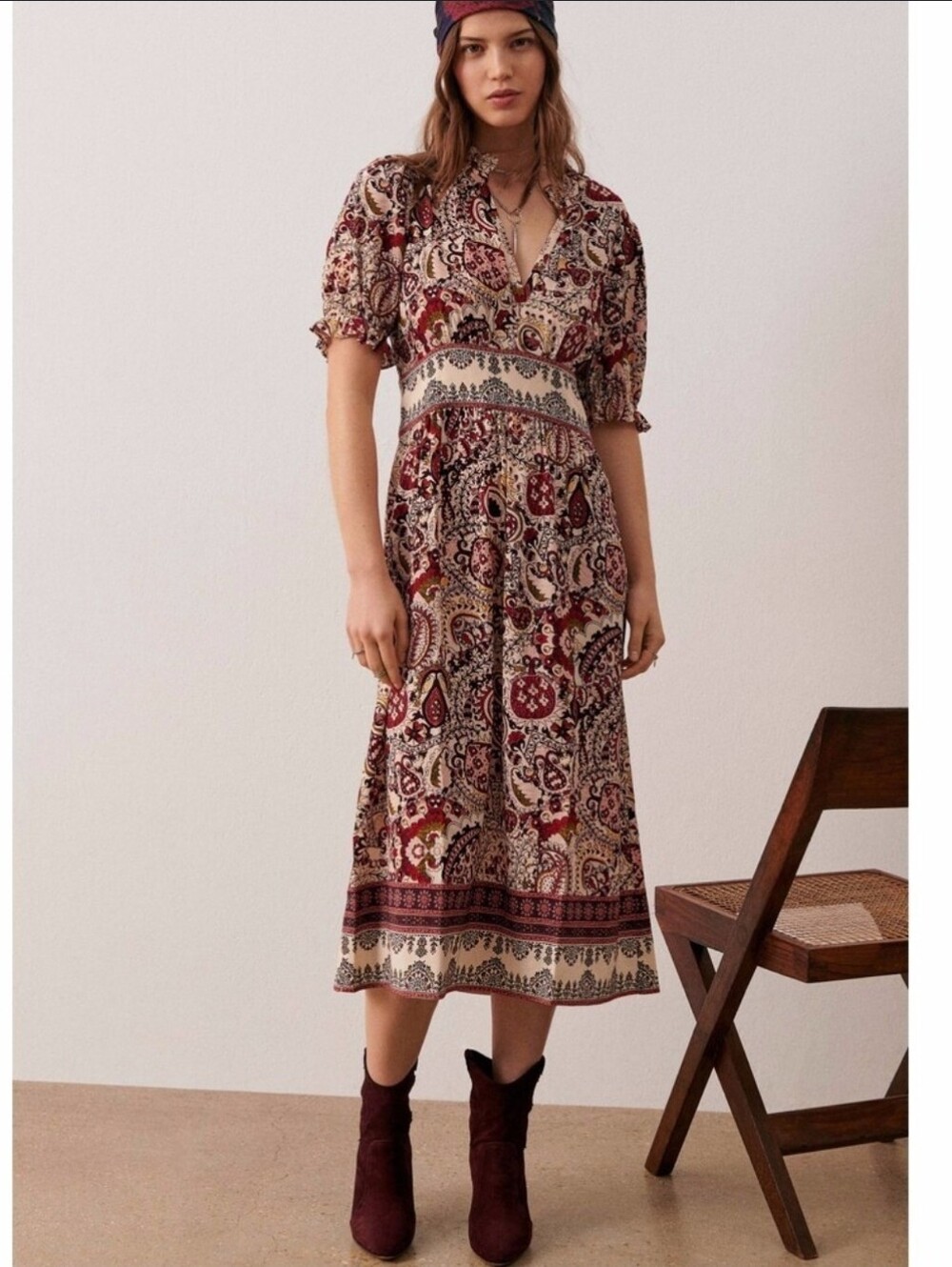 ba&sh Burgundy Paisley Midi Dress